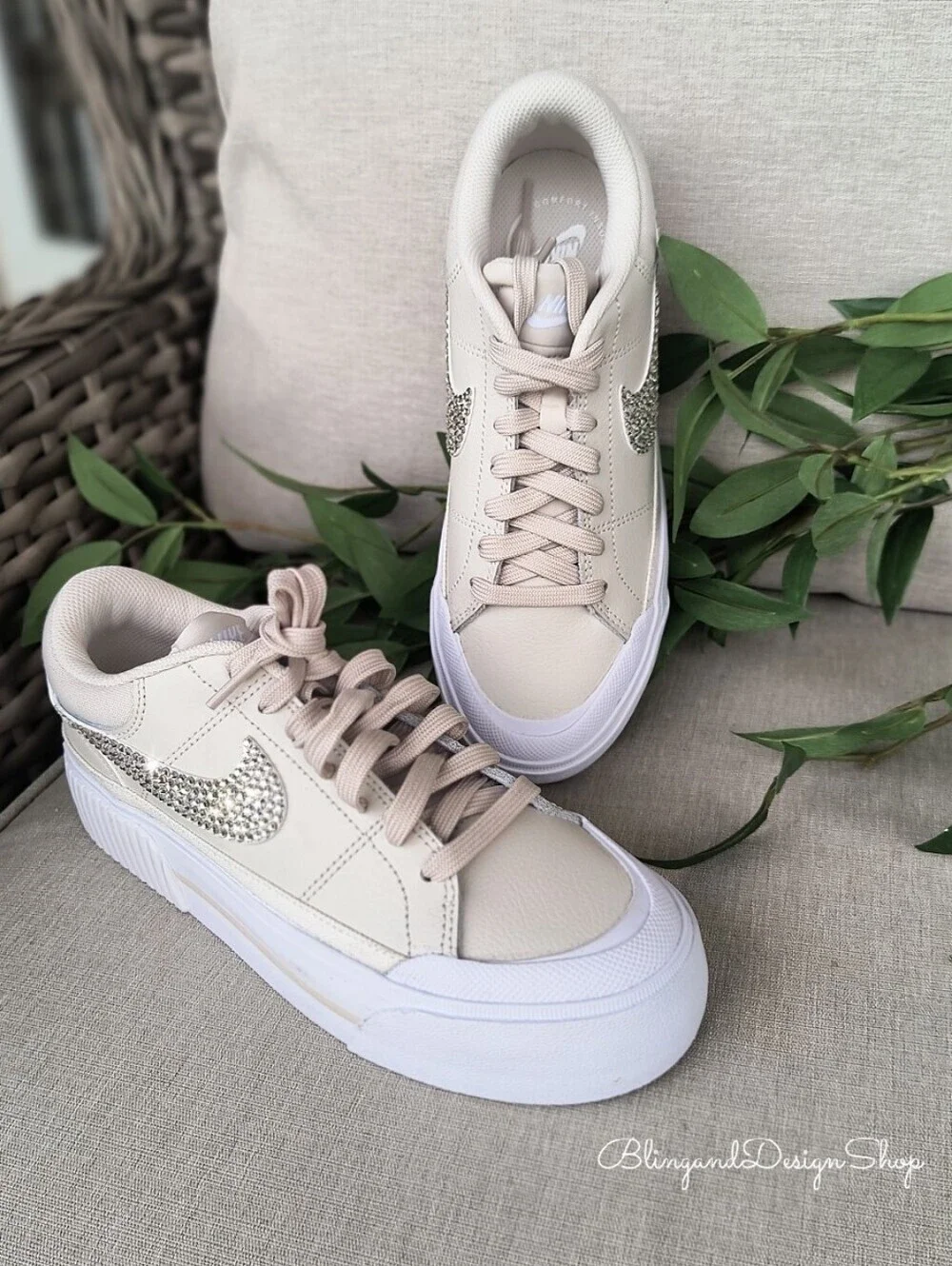 Women's Bling Nike Court Legacy Lift Brown Sneakers made with Crystals Custom
